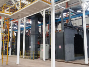 Hook through shot blasting machine